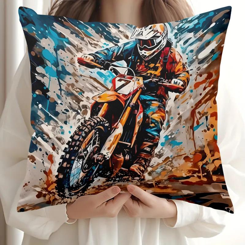 Federa Cuscino Vikama Motocross Moto Stagione Unica Copertura Decorativa Versatile per Casa Letti Divani Poltrone