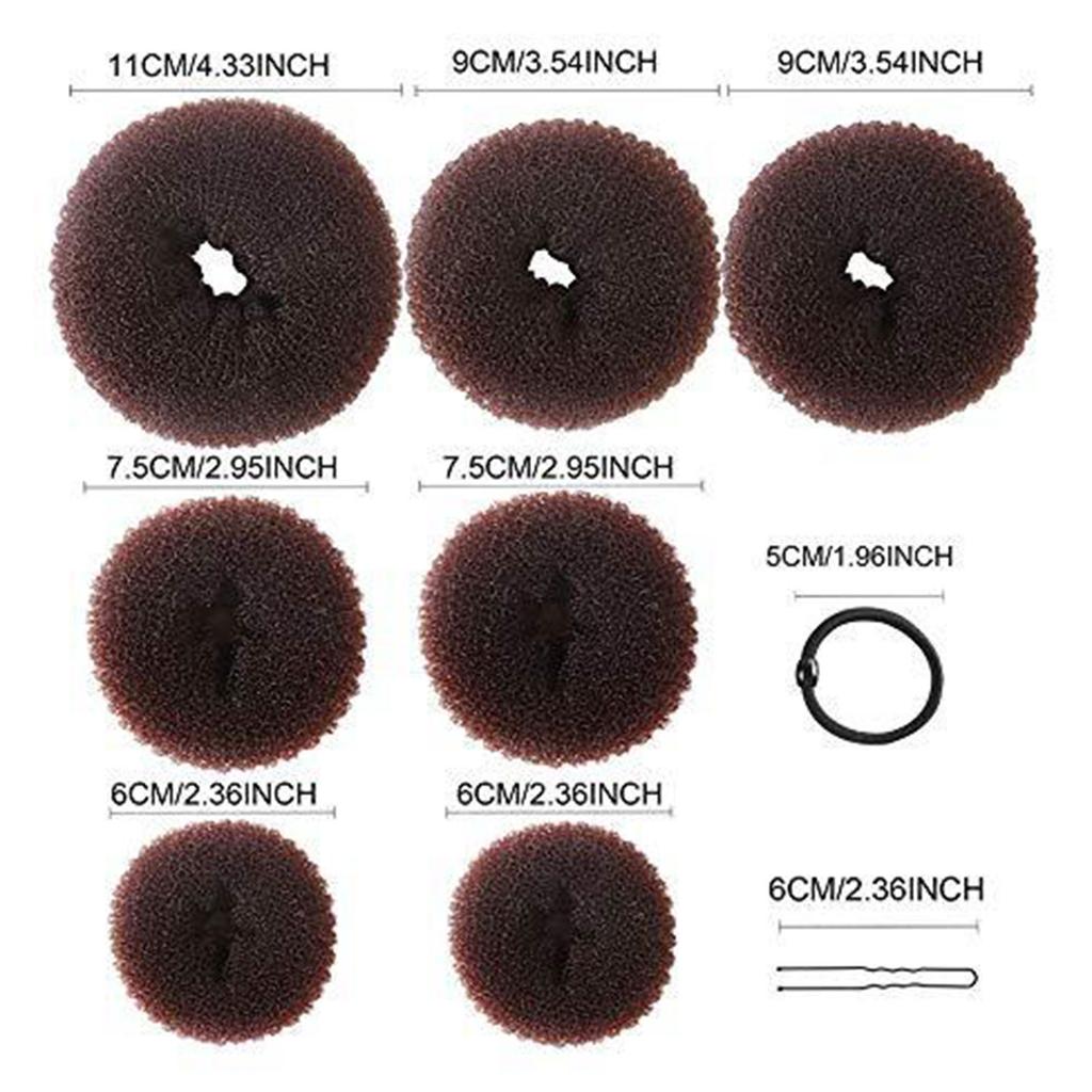 Hair Donut Bun Maker Set 7 Pieces Hair Bun Donut 10 Pieces Hair Pins and 5 Pieces Elastic Bands Hair Bun Shaper Set