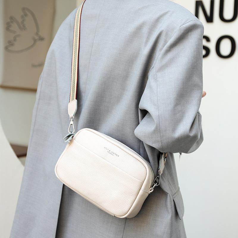 Genuine Leather Wide Shoulder Strap Single-shoulder Bag Soft Leather Casual Crossbody Bag