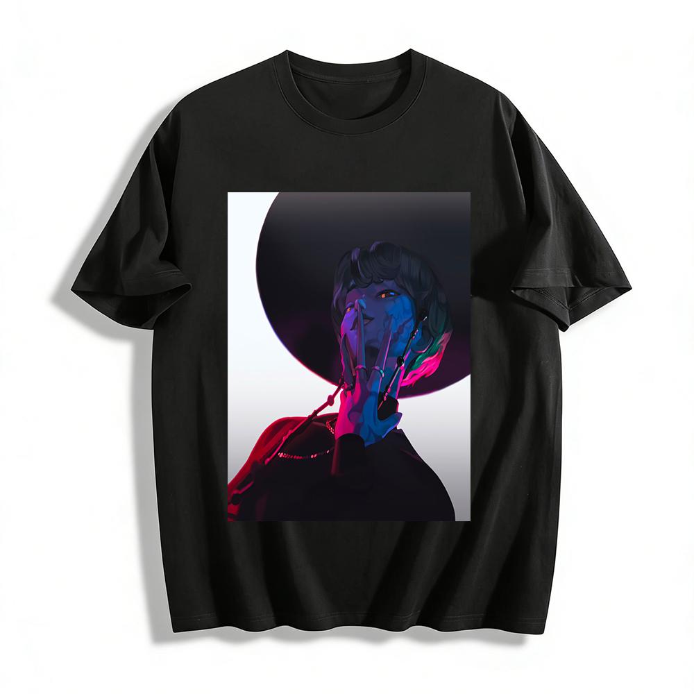 

Dark Style Mysterious Character Print T-shirt Niche High Street Loose Casual Top For Men And Women Pure cotton T-shirt 6XL