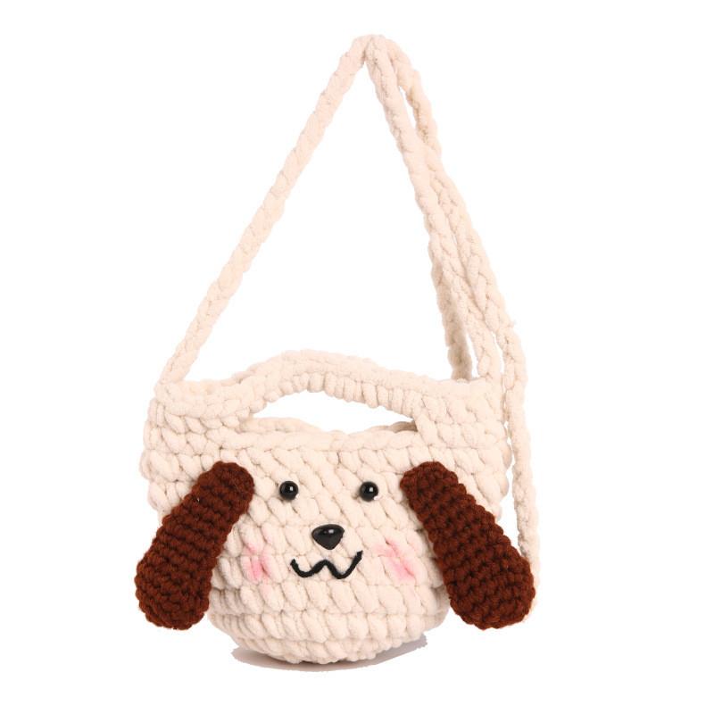 Gestrickte Hund-Cartoon-Umhängetasche mit großen Ohren und Handytasche für den täglichen Gebrauch