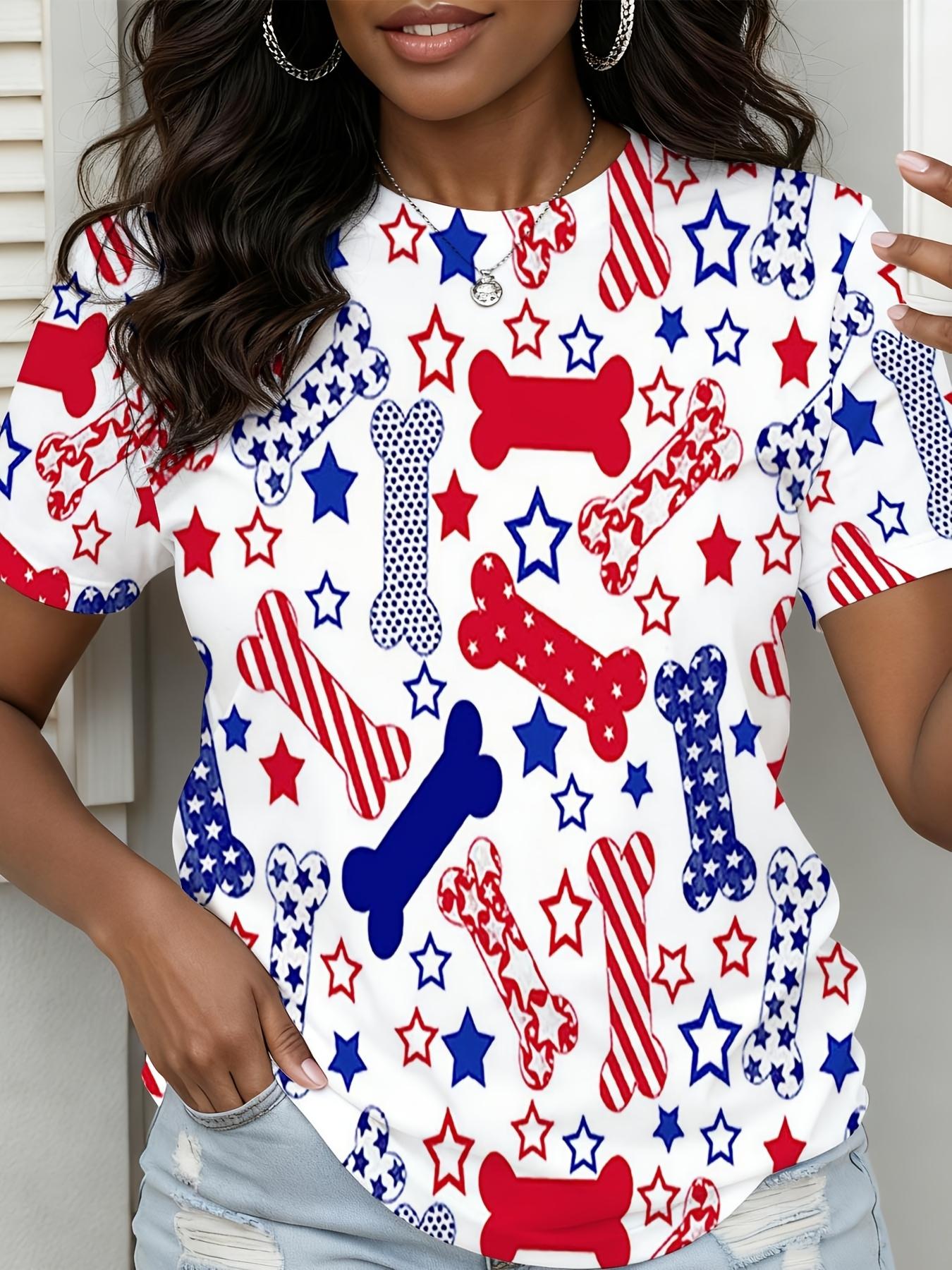 

0XL-9XL Red. White. and Blue Skeleton Star Pattern Printed Women s Clothing 2XL дубильна кора