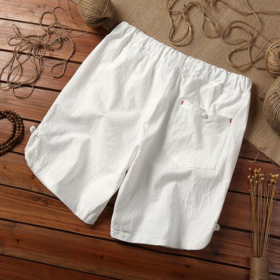 Men Beach Shorts Drawstring Elastic Waist Solid Color Loose Pockets Sports Quick-drying Plus Size Chinese Style Men Sweatpants Male Clothing
