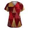 Women's Fashion V-Neck Short-Sleeved Workwear With Pockets Christmas Print Top Caregiver Uniform