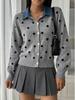 New Polka Dot Knit Cardigan Sweater Denim Splicing Women Knitted Jackets Autumn Spring Elegant Fashion Lapel Slim Fit Printed Coats Korean Clothing