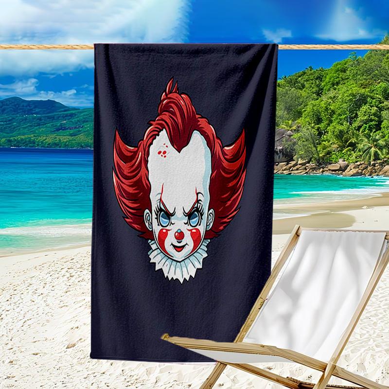 proof beach towel with a Pennywise the Dancing Clown1 pattern - soft,absorbent,quick-drying,machine washable - perfect for swimming,camping,bathing