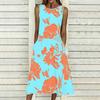 Women Plus Size Sleeveless Crew Neck Dress Watercolor Floral Printed Loose Midi Dress For Vacation Daily Wear