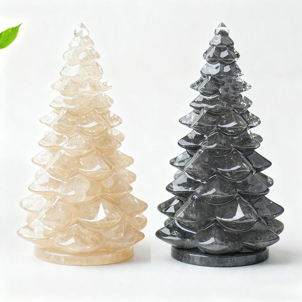 Crystal Gemstone Christmas Tree Sculpture Amethyst Rose Quartz Resin Art Home Decor Desk Ornament Holiday Gift For Her