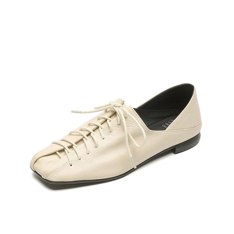 Fashion Size 34-40 Retro Low Heel Shoes for Women Real Leather Lace-Up Low Heels Shoes Vintage Spring 2025 New Office Lady Daily Dress