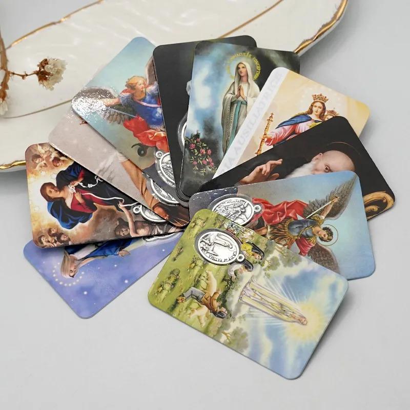 Heiligenbild mit eingebautem Anhänger, Katholischer Charakter Reversibler Anhängerkarte DIY-Zubehör Großartiges katholisches Geschenk Sammelbare Gedenkkarte