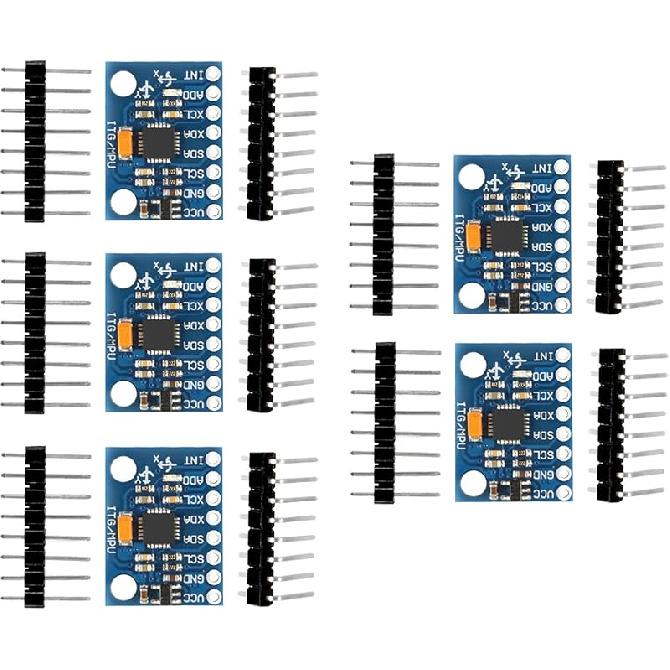 AITRIP 5 Pcs GY-521 MPU-6050 MPU6050 Module,6 DOF MPU-6050 3 Axis Accelerometer Gyroscope Sensor Module 16Bit AD Converter Data Output IIC I2C DIY