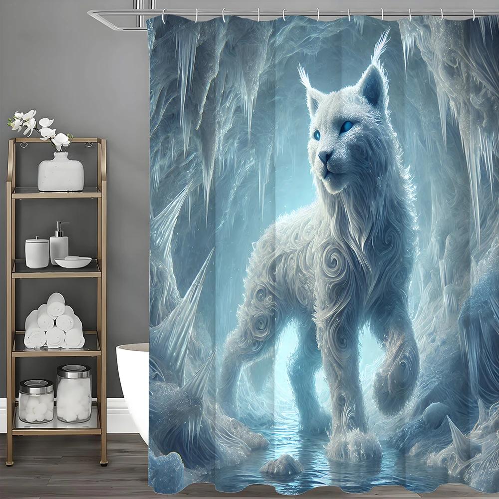 

Mystical White Wolf Shower Curtain Featuring A Lone Canine In Snowy Landscape For A Unique Bathroom Accent W60H190(CM)-1 Pcs