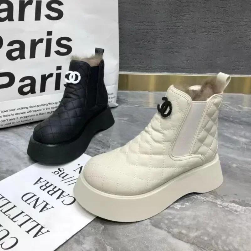 

Мода 2024 года, модная женская обувь, женские сапоги с рукавами, зимние, с круглым носком, плюшевые, флисовые, для тепла, однотонные, короткие, на платформе 40 белый