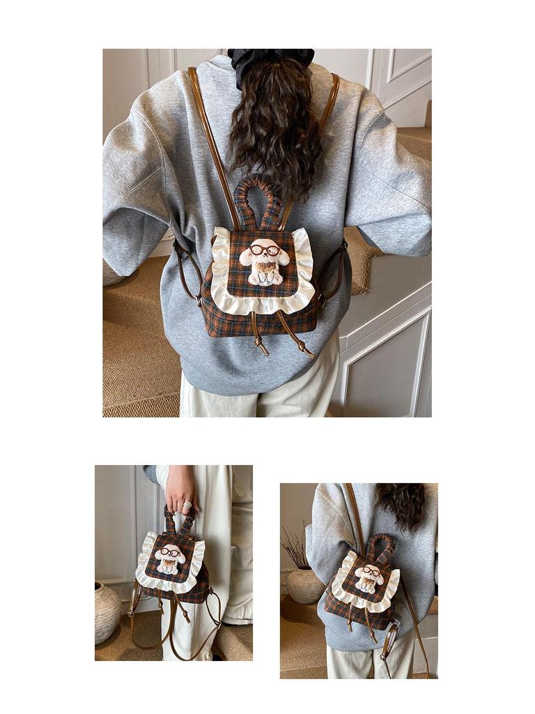Korean Style Children's Plaid Plush Cartoon Doll Backpack