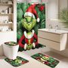Greentown Series Shower Curtain Floor Mat Four Piece Set, Home Bathroom Dry Wet Separation Partition Shower Curtain Waterproof Shower Curtain