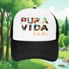 Pura Vida Costa Rica Papageien-Print Trucker-Kappe Atmungsaktive Netz-Baseballkappe Lässige Kopfbedeckung für Erwachsene