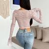 Ladies' Spring Slim Fit Elastic Lace Steel Ring Fishbone Top