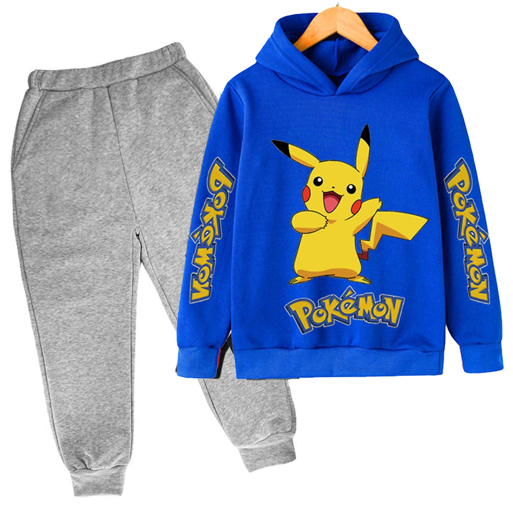 

2025 MINISO New Pikachu Cartoon Printed Sweatshirt+Pants 2pcs Set Spring Autumn Kids Boy Girl Clothing Casual Hoodie Teen Sportsuit 140