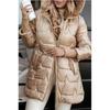 Parka Jacke Damen Baumwolle Gefüttert Kapuze Oberbekleidung Winter Dick Warm Taschen Reißverschluss Puffer Winddicht Mittellang Übermantel