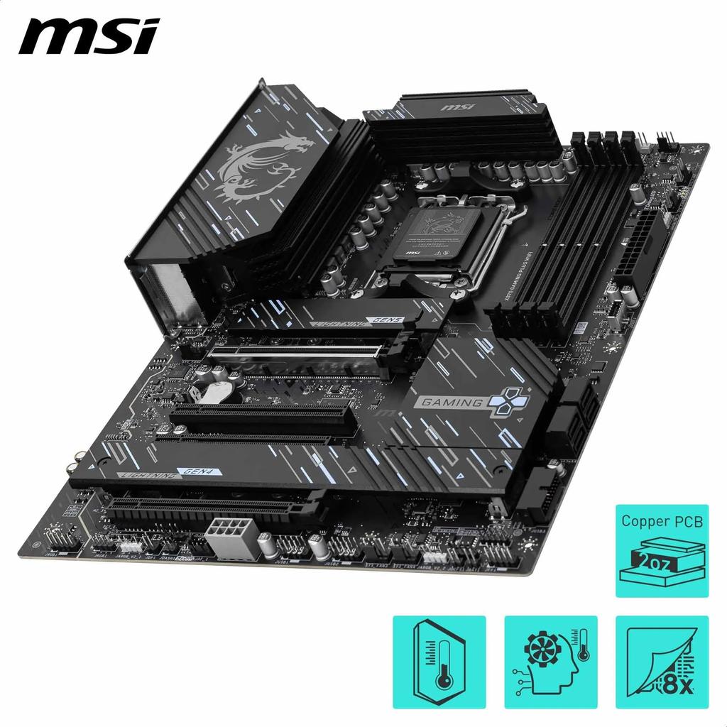 MSI X870 GAMING PLUS WIFI ATX Unterstützt AMD Ryzen SPS DDR5 Memory Boost PCIe x16 Motherboard, - 9000/8000/7000 Prozessoren, AM5-60A VRM, 8200+ MT/s