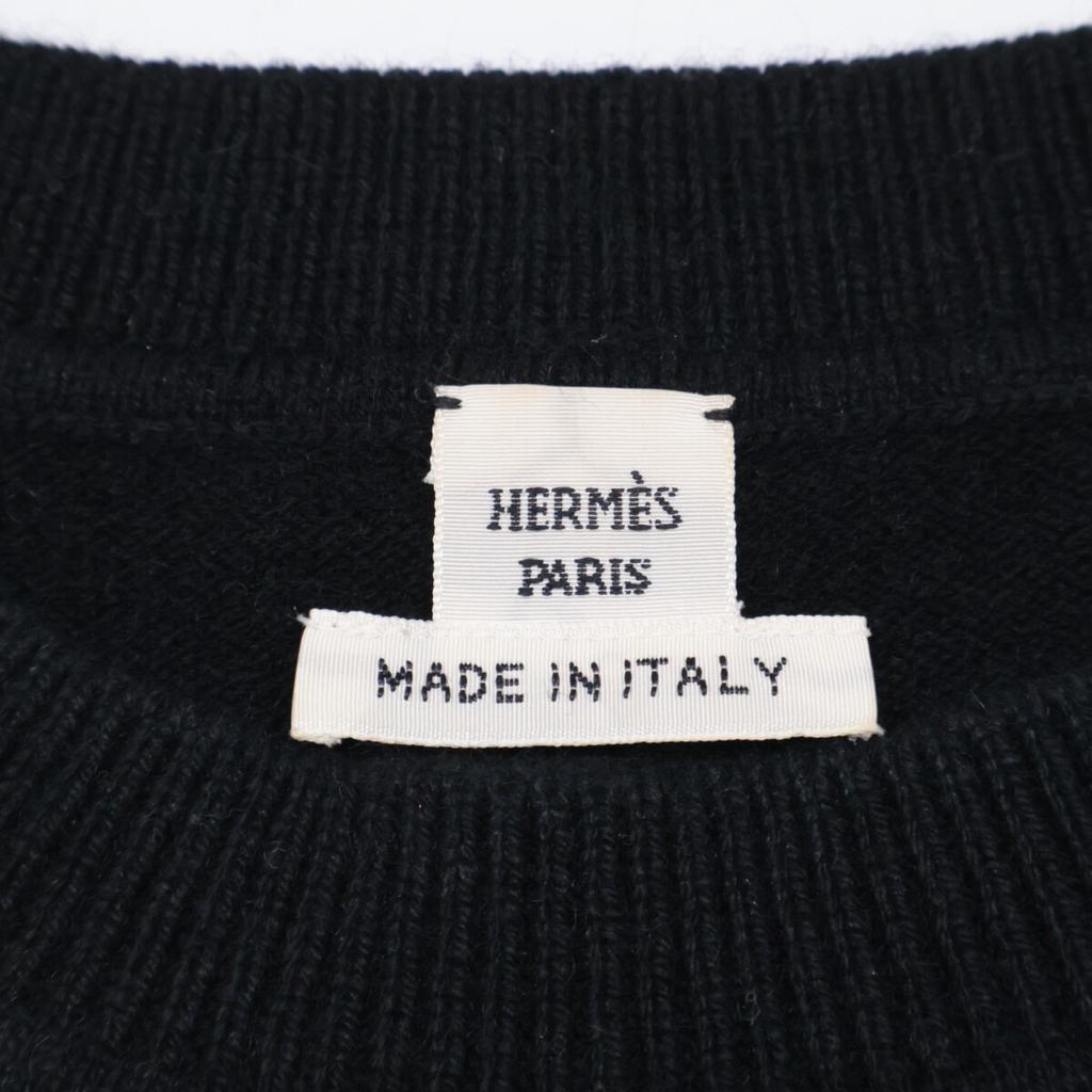 Hermes [Domestic Regular] 2E2613D2 Cliquetis 100% Cashmere Knit Sweater / Tops 34 Black X whiteUsed