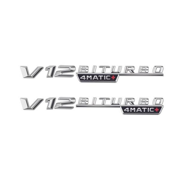 2pcs V12 BITURBO 4MATIC Logo Letters Sticker For C E S G Class SL ML W221 W205 W210 W211 W212 Fender Badge Decal