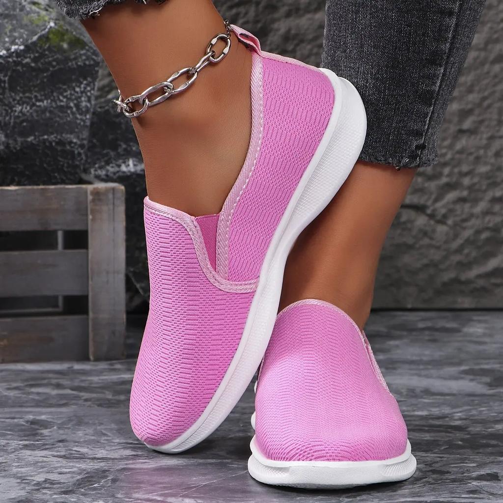 Fashion Hot Pink Lightweight Slip On Sneakers Women Mesh Breathable Casual Walking Shoes Woman Plus Size Comfortable Soft Loafers Ladies
