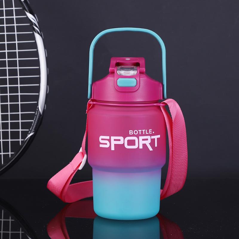 Water bottle fashion gradual change color plastic cup women large capacity outdoor sports kettle children portable handle with rope bouncing cup