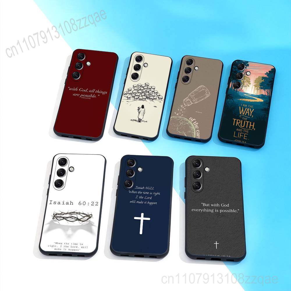God Jesus Bible V-Verse Phone Case For Samsung Galaxy A 73,72,51,53,52,71,22,5G,Note,J7,8,9 Soft Precise Hole Black Cover