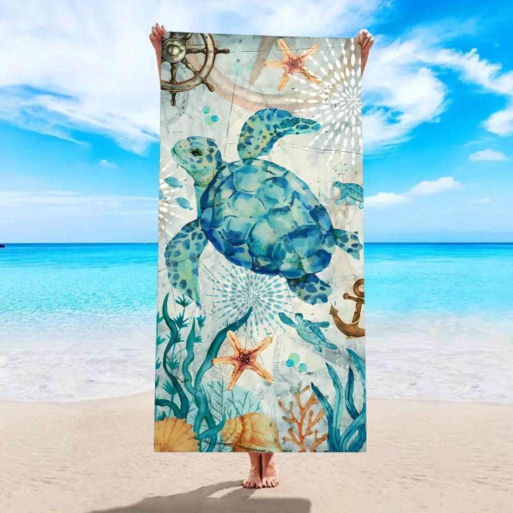 1pc Cartoon animal printed beach towel, ultra-fine fiber quick drying absorbent soft swimming towel, swimming sports towel