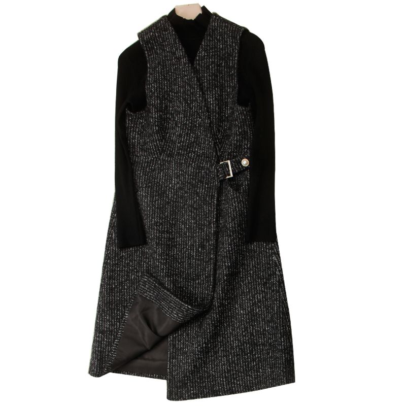 High Content Cashmere Knitting Elegance Female Two-Piece Long Dress Fall and Winter! Elastic Sweater + Woven V-neck Vest Skirt