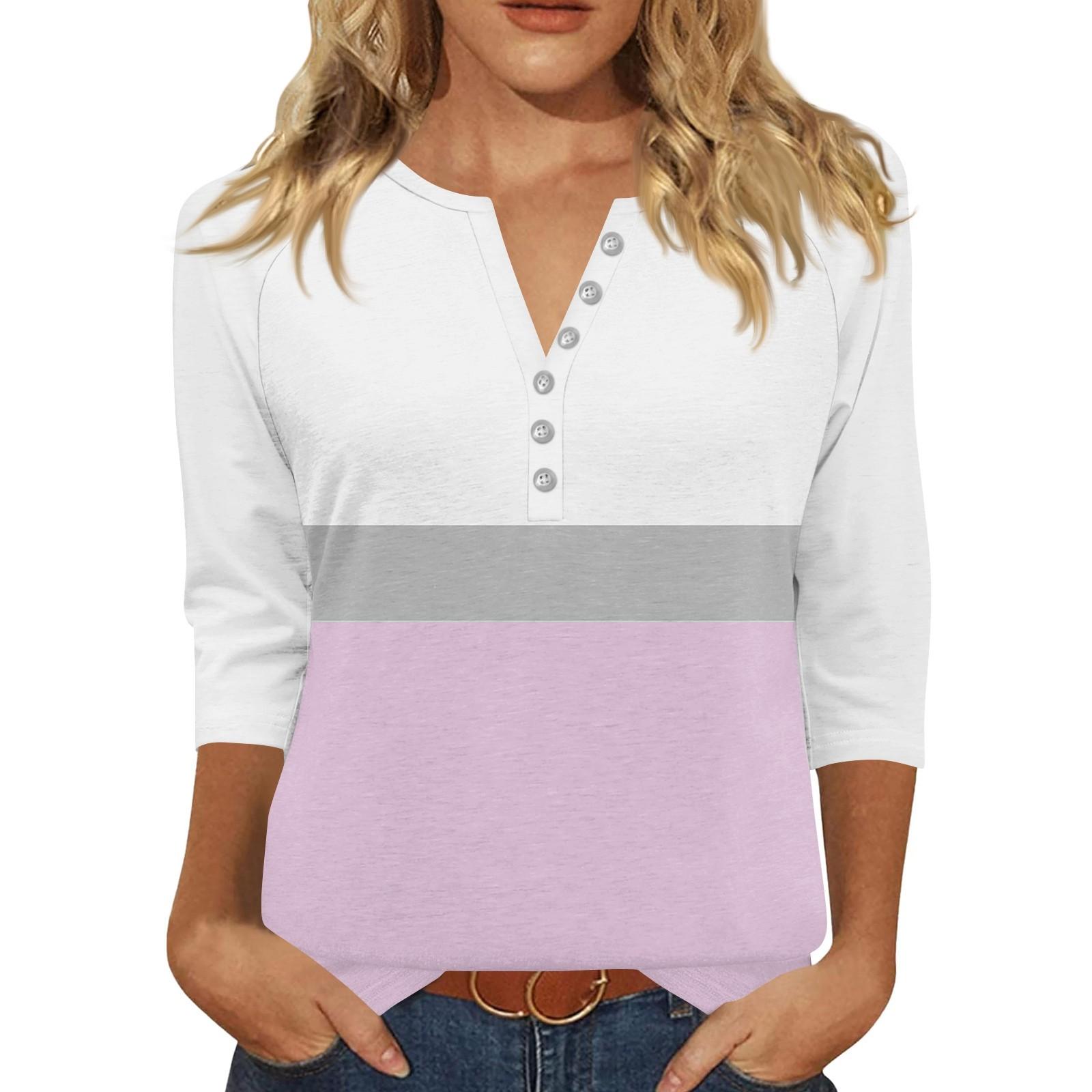 

Жен. Футболка С принтом Пуговицы Рукав 3/4 Повседневные Выходные Мода Классический Классический V-образный вырез Обычный Верх L