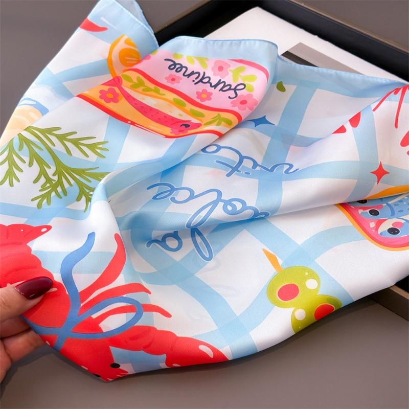high-end feeling 70 small square cloth ocean print imitation silk scarf shawl neck scarf neck scarf scarf for women