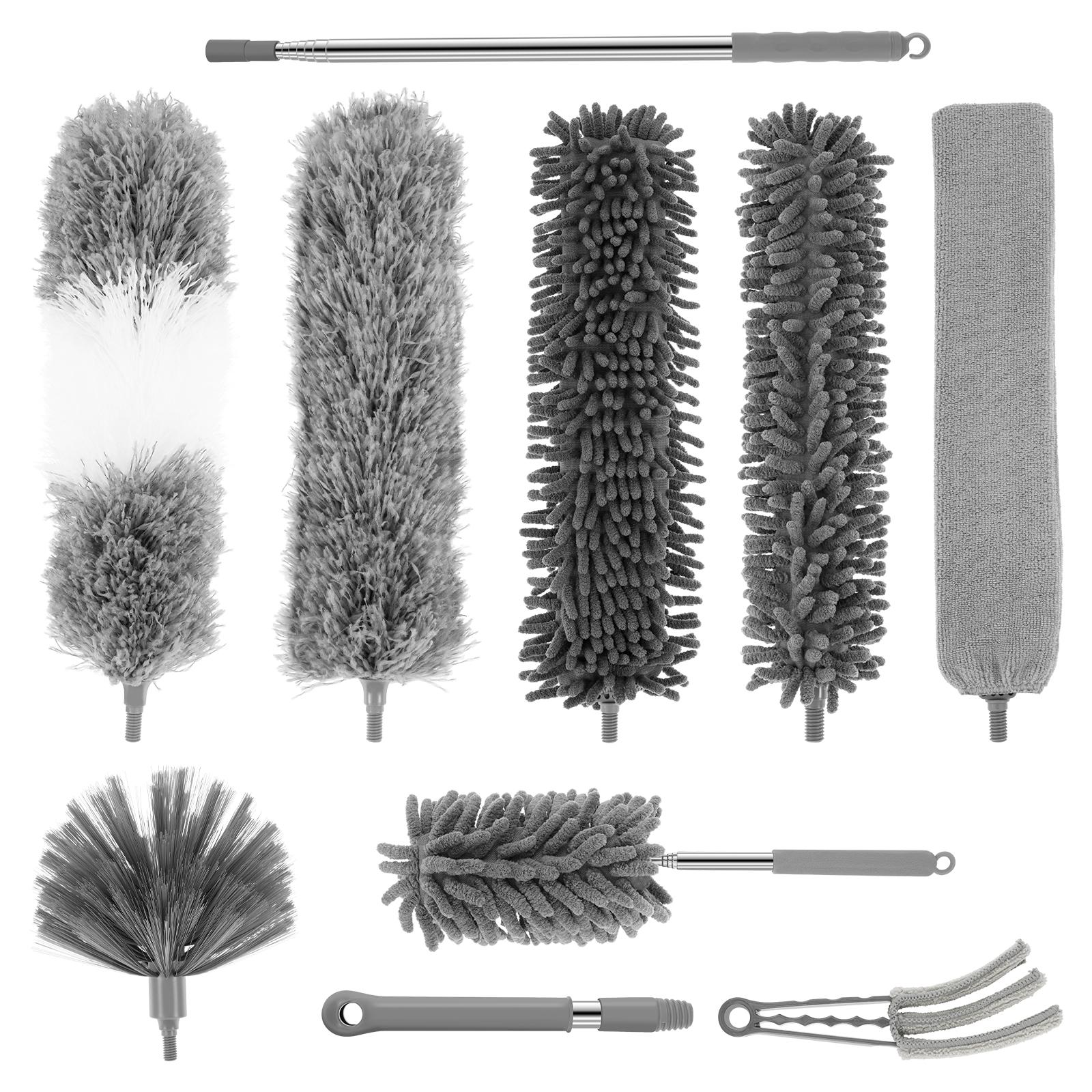 

10Pcs Telescopic Microfiber Duster Brush Set Feather Ceilings Chandeliers Furniture Long Handle Magic Duster Cleaner Tool