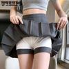 Pleated Skirt A-line High Waist Women Back Zipper Built-in Anti-light Safety Pants Slim Black Grey Hotswet Preppy Style Casual