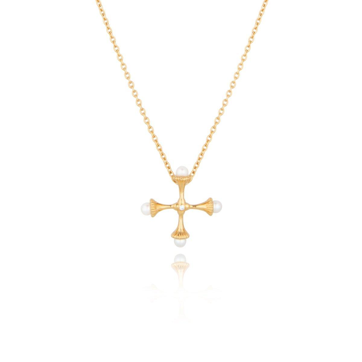 Medieval Retro Pearl Cross Necklace Light Luxury Temperament Literary And Elegant Necklace Gold