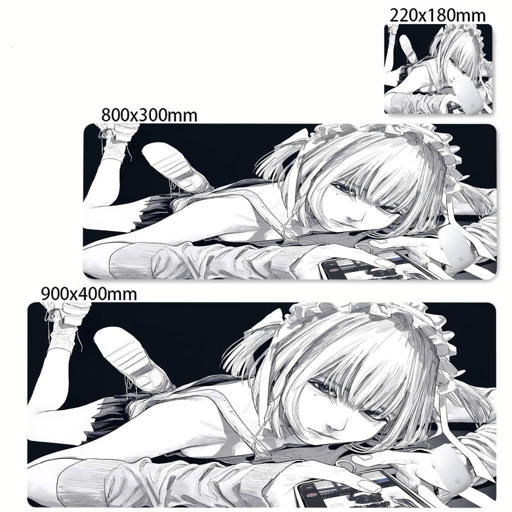 Dziewczyna Anime Czarno-Biała Podkładka pod Mysz Duża Gamingowa Antypoślizgowa Podkładka pod Mysz XXL Akcesoria do Komputera Laptop Mata na Biurko Zablokowana Krawędź Dywanik pod Mysz