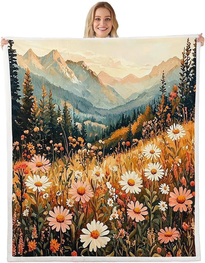 GUOYU Blanket Japanese Style Fleece Blanket Mount Fuji Warm Plush Sherpa Blanket Ocean Great Waves Art Fuzzy Plush Throw Black Golden Glitter