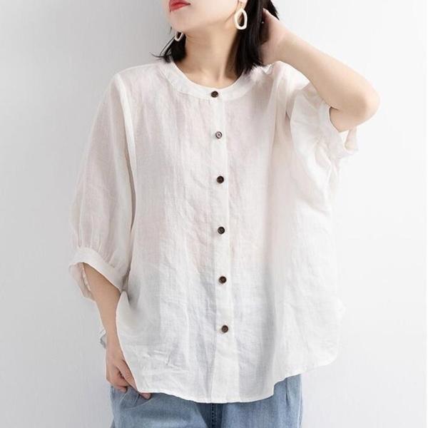 

Женская хлопково-льняная рубашка с рукавами-фонариками, винтажный художественный топ, свободная блузка среднего размера больших размеров M белый