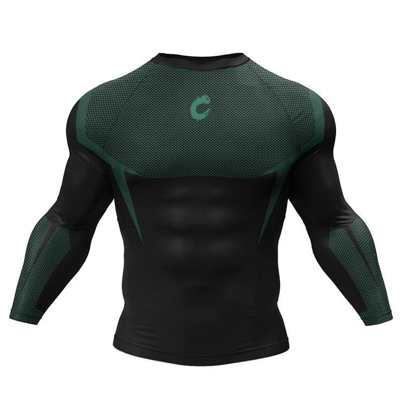 Herren Hochelastische Kompressions-Laufjacke Schnelltrocknendes Langarm-Fitnessstudio-T-Shirt