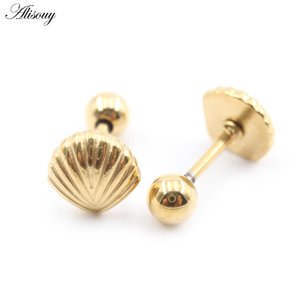 2PC Edelstahl Shell Kreuz Herz Stern Spinne Mond Schlange Biene Dreieck Frauen Männer Ohrstecker Knorpel Ohrringe Piercing Schmuck