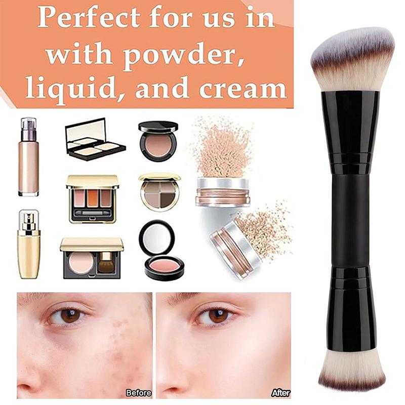 2 In 1 Professional Double Ended Makeup Brush Large Round Head And Handle For Foundation Concealer Setting Travel Make Up Tool