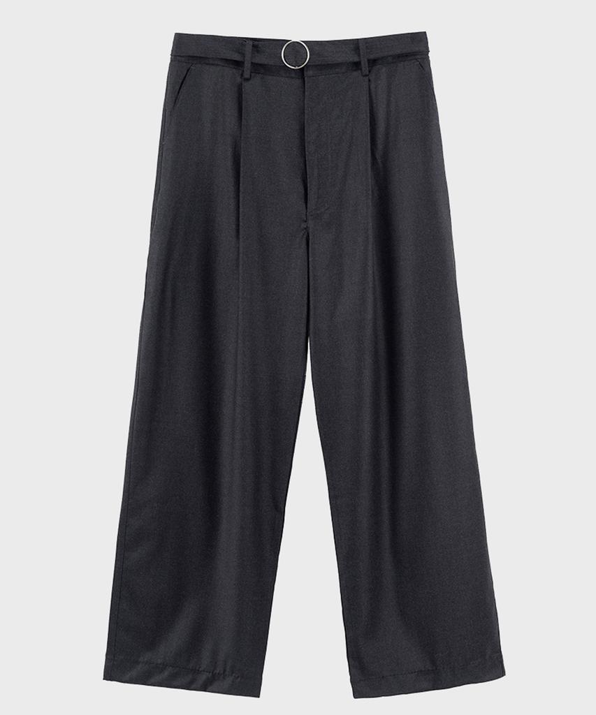 PREF Charcoal Belted Wide Wool Trouser