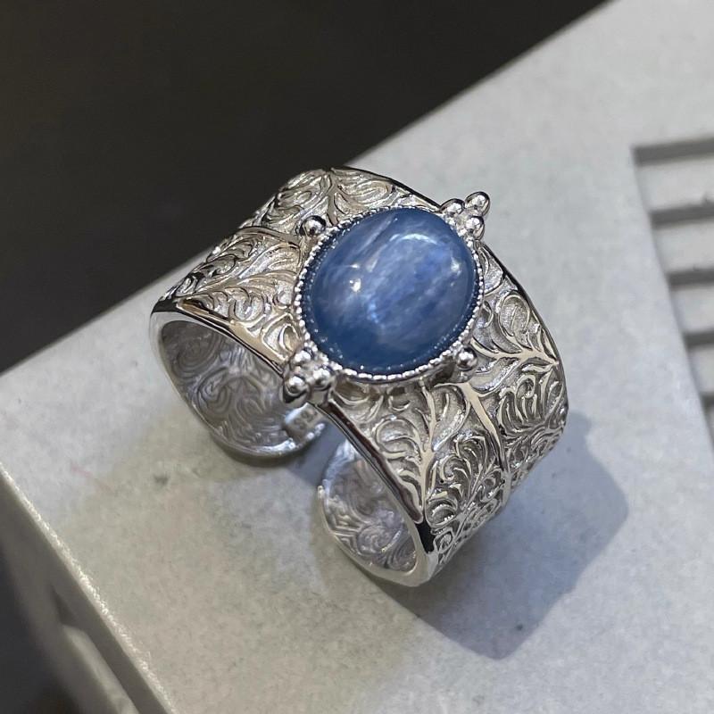 Blue Crystal Luxurious Copper Ring For Women With Unique Adjustable Band Wide