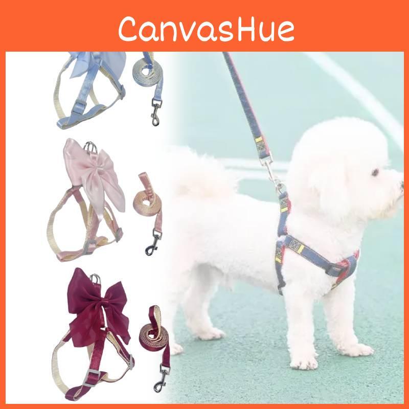 Pet Dog Leash Set With Bright Silk Large Bowknot Chest Harness For Small Dogs And Cats
