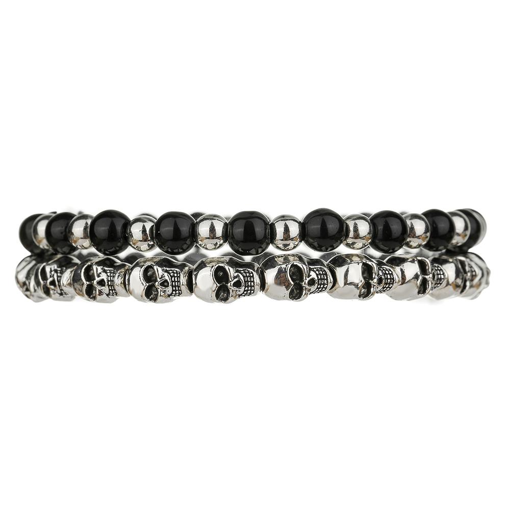New in punk skull demon shape beaded bracelet for men ghost head black agate set bracelet bracelet