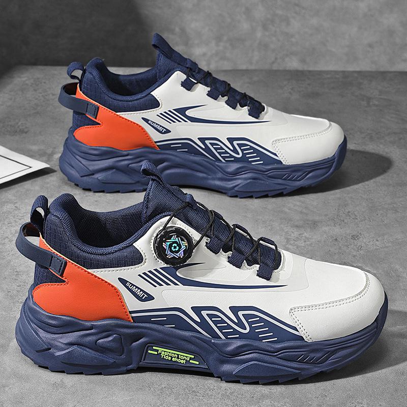 Fashion Men's Rotating Buckle Sneakers Korean Breathable Mesh Sneakers Casual Sports Shoes Thick Sole Outdoor Running Shoes Men Sneakers