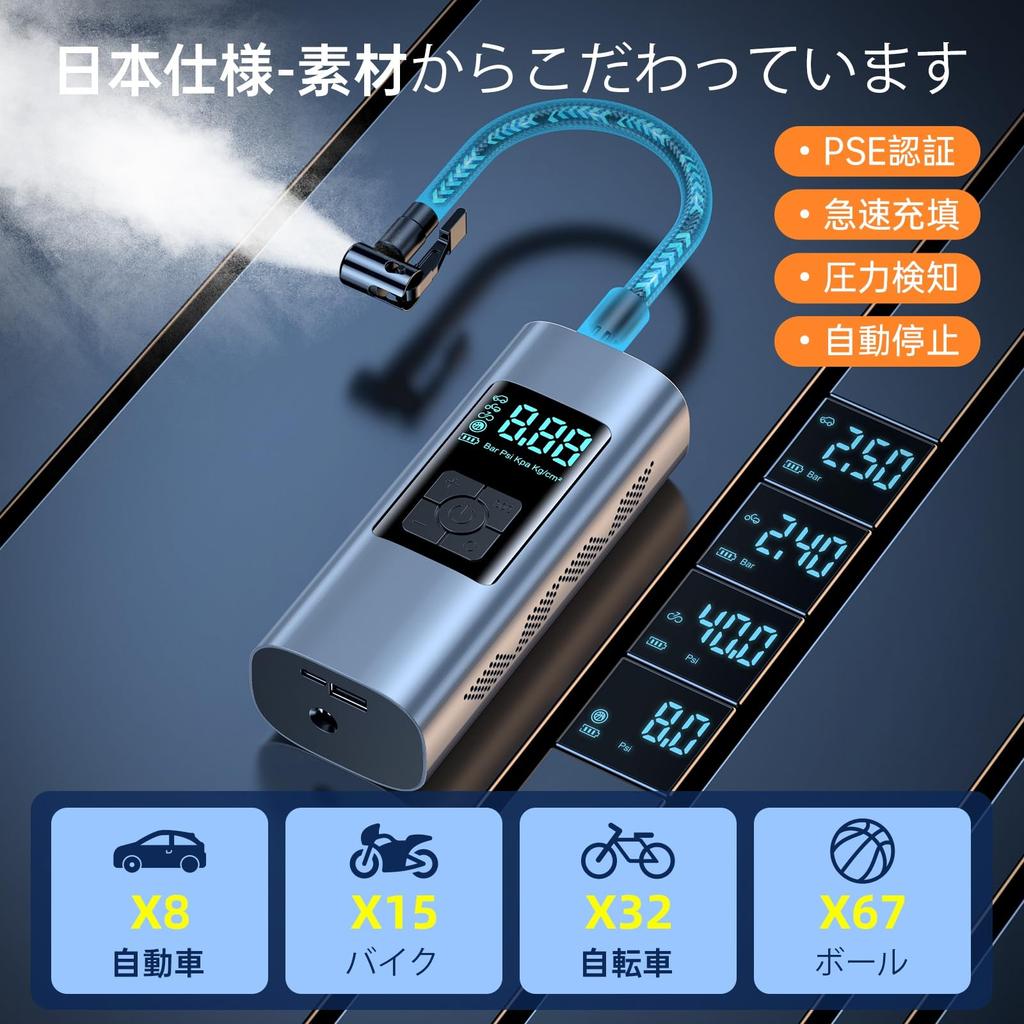 [Latest Reinforced Model - 10-Second Fill] Electric Bicycle Pump with German Pure Copper Motor [PSE Certified, Compatible with US, UK, and French Valv