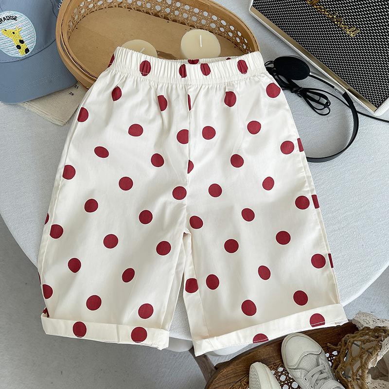 Girls Summer Korean Sleeveless Mushroom Print Vest With Polka Dot Wide Leg Pants Fashionable Two Piece Set