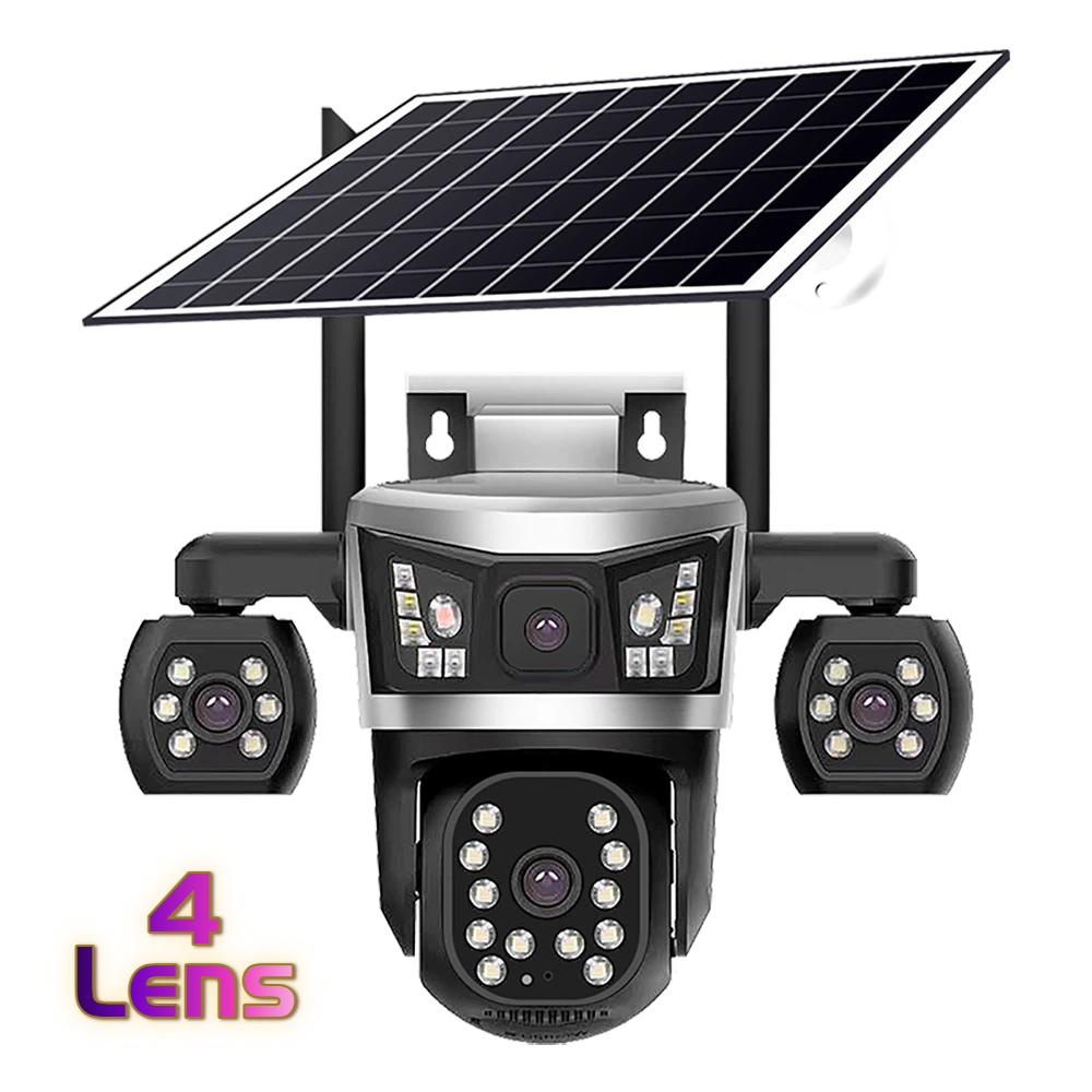 Solar PTZ Camera – 4G 4-Lens with 4-Screen Display, Outdoor Wireless Security Surveillance
